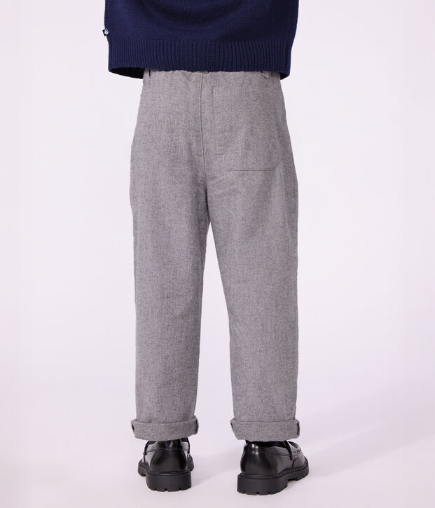 Kinderbroek met bandplooitjes van katoenflanel grijs
