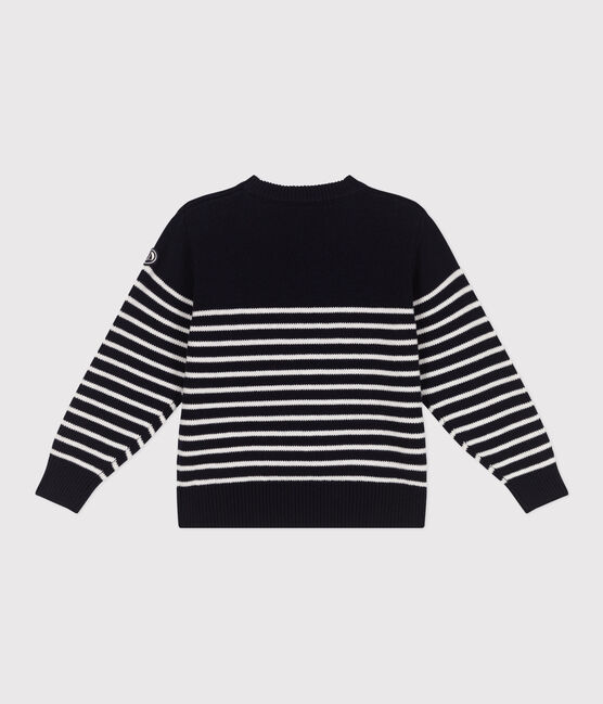 Kindertrui van wol en katoen in marinelook blauw SMOKING/wit MARSHMALLOW
