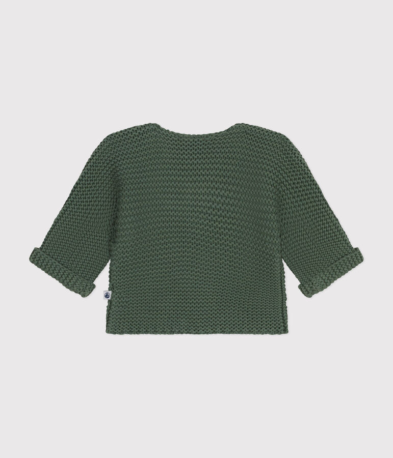 Gebreide uniseks babycardigan in ribbelsteek groen CROCO
