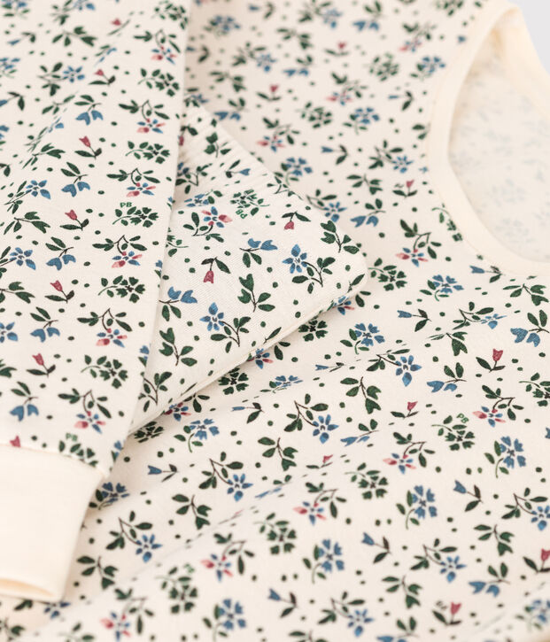 Damespyjama van katoen ecru/blauw/multicouleur