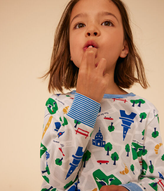Katoenen pyjama met Paris-motief voor kinderen wit MARSHMALLOW/wit MULTICO