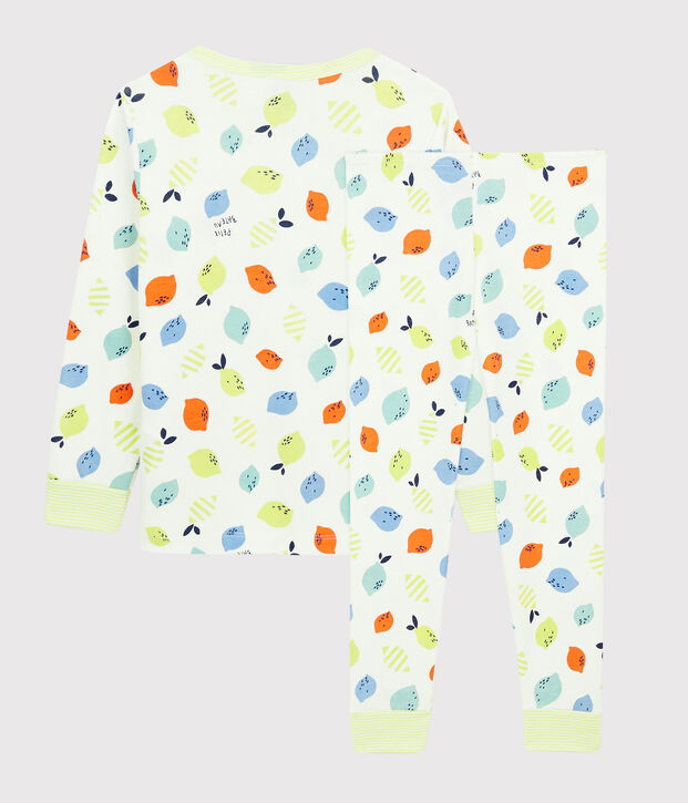 Kleine jongens-kleine meisjes pyjama met citroenprint van biologisch katoen wit/multicouleur