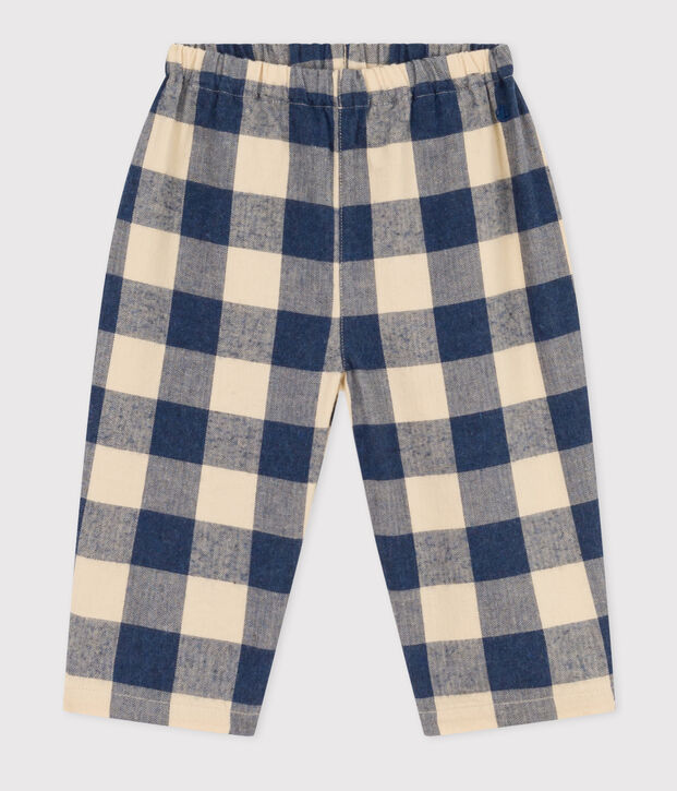 Flanellen babybroek met ruitjes blauw/ecru
