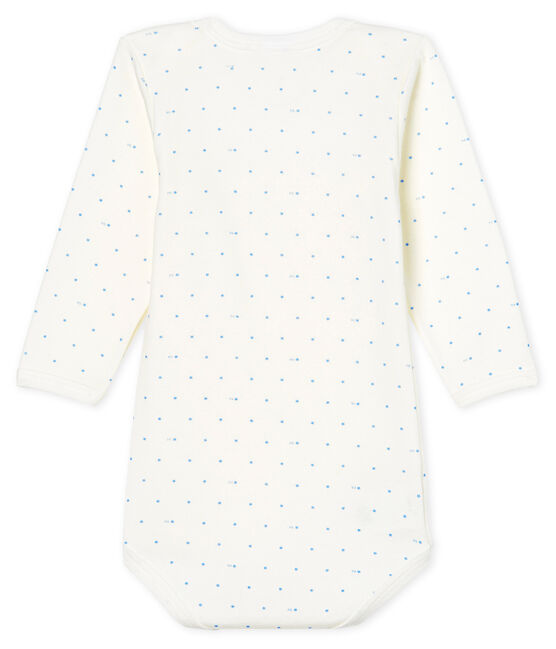 Rompertje lange mouwen babyjongen wit MARSHMALLOW/blauw ACIER