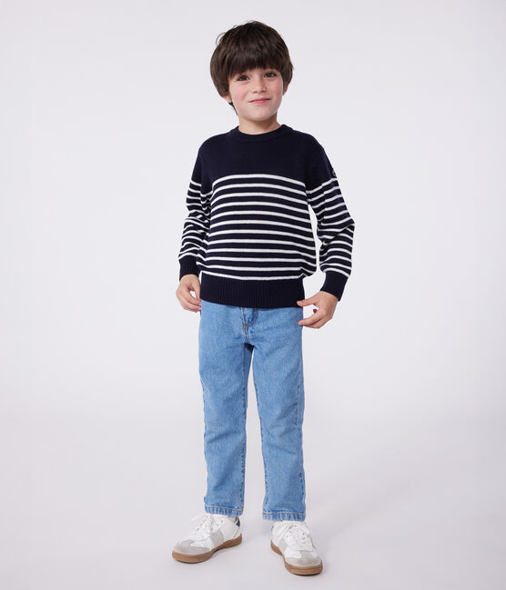 Kindertrui van wol en katoen in marinelook blauw SMOKING/wit MARSHMALLOW