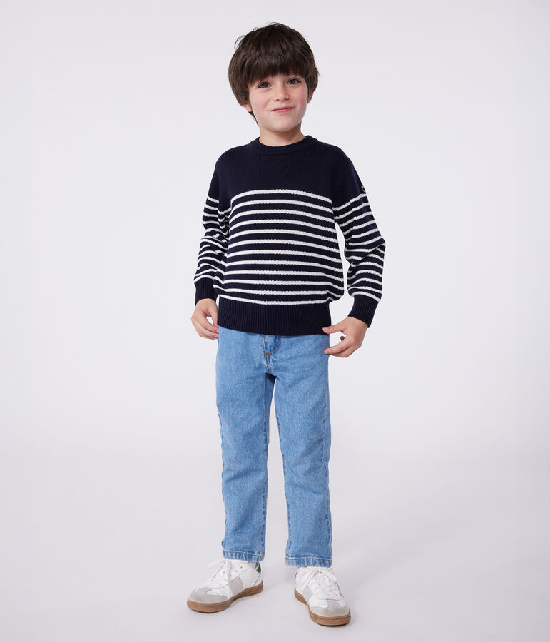 Kindertrui van wol en katoen in marinelook blauw/wit