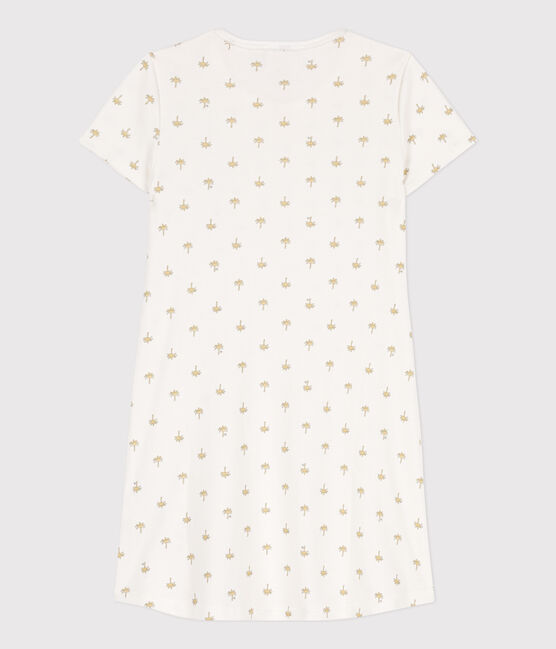 Katoenen meisjesnachthemd met palmprint voor meisjes wit MARSHMALLOW/wit MULTICO