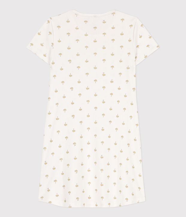 Katoenen meisjesnachthemd met palmprint voor meisjes wit/multicouleur
