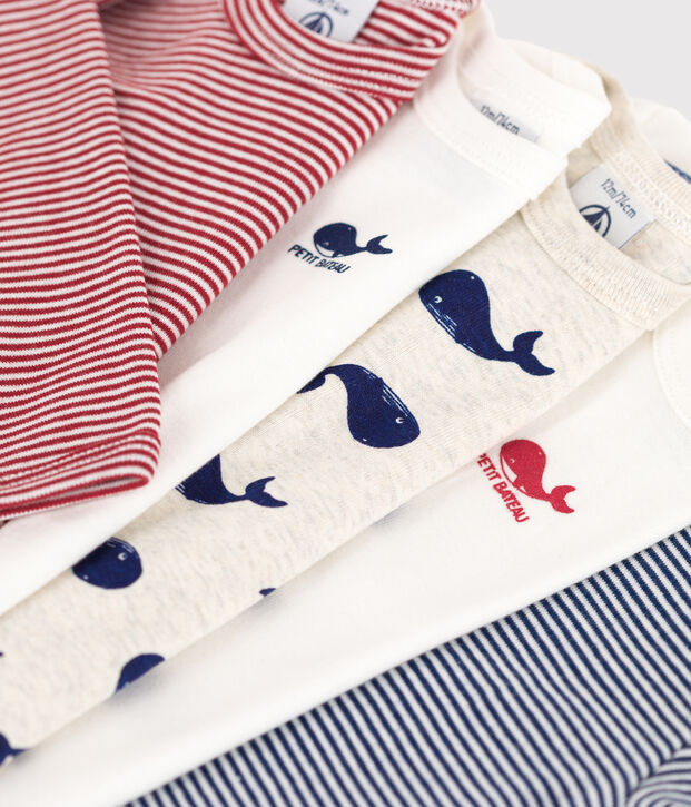 Lot de 5 bodies manches longues baleine b&eacute;b&eacute; en coton multicouleur