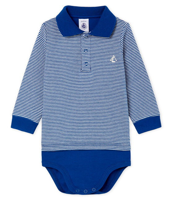 Body polo rayure milleraies bébé garçon bleu LIMOGES/blanc MARSHMALLOW