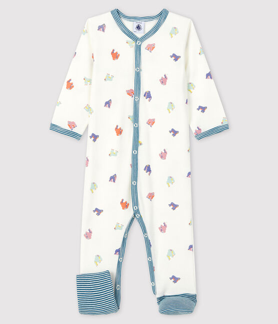 Dors-bien sans pieds à imprimé gorilles bébé en côte blanc MARSHMALLOW/blanc MULTICO