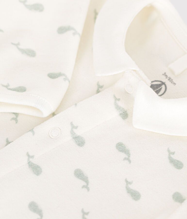 Fluwelen babypyjama wit MARSHMALLOW/ HERBIER