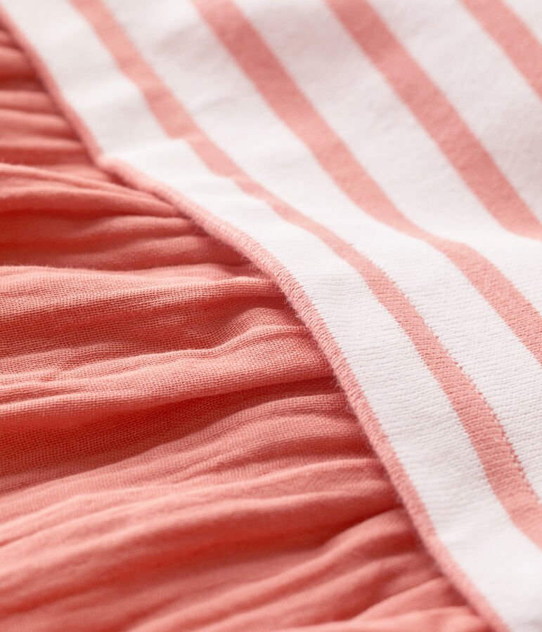 Jurk uit twee materiaal van katoenen gaas en dikke bio jerseystof voor baby's wit/roze