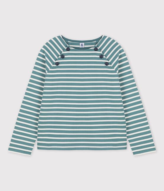 Marinière boutonnée en coton Femme vert BRUT/blanc AVALANCHE