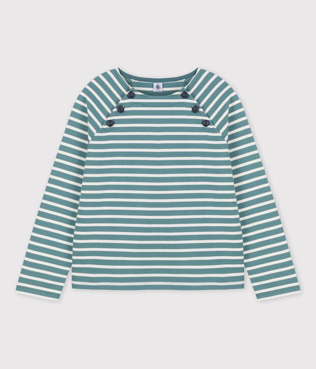 Katoenen marinetruitje met knoopsluiting voor dames groen/ecru