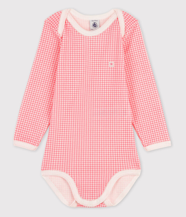 Body met lange mouwen voor babymeisjes wit MARSHMALLOW/roze GRETEL