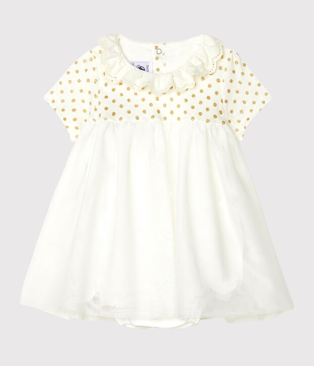 Bodyjurk van katoenlinnen babymeisje wit/geel