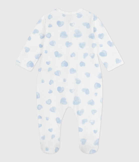 Pyjama bébé en molleton gratté à col imprimé cœurs MARSHMALLOW/ ADRIATIC