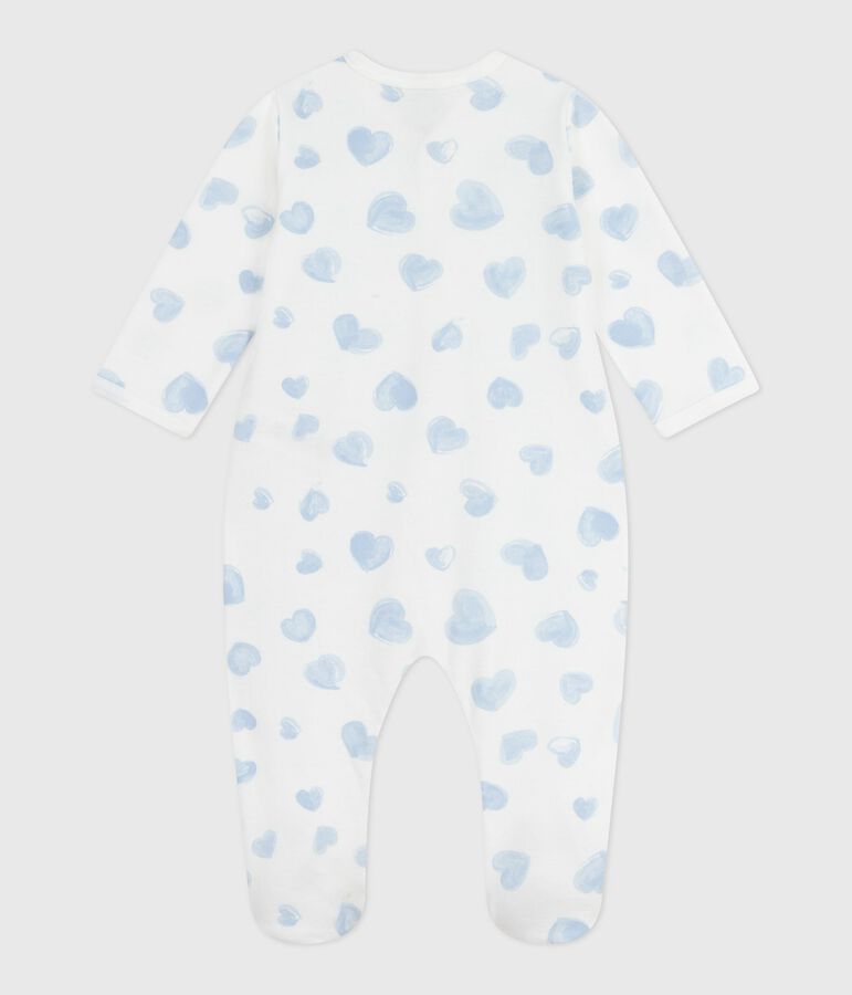 Babypyjama van geruwde fleece met kraag en hartjesprint MARSHMALLOW/ ADRIATIC