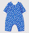 Lange vogel-jumpsuit voor baby van doorgestikt tubic biologisch katoen blauw COOL/ecru MULTICO