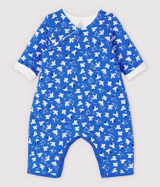 Lange vogel-jumpsuit voor baby van doorgestikt tubic biologisch katoen blauw/multicouleur
