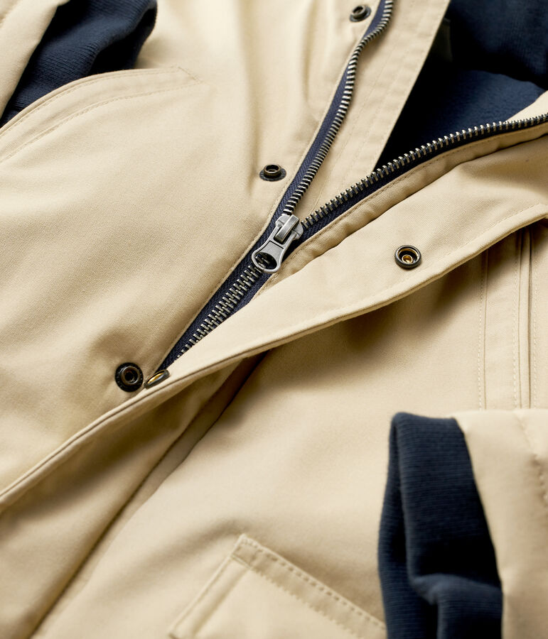 Jongensparka van gecoat katoen beige