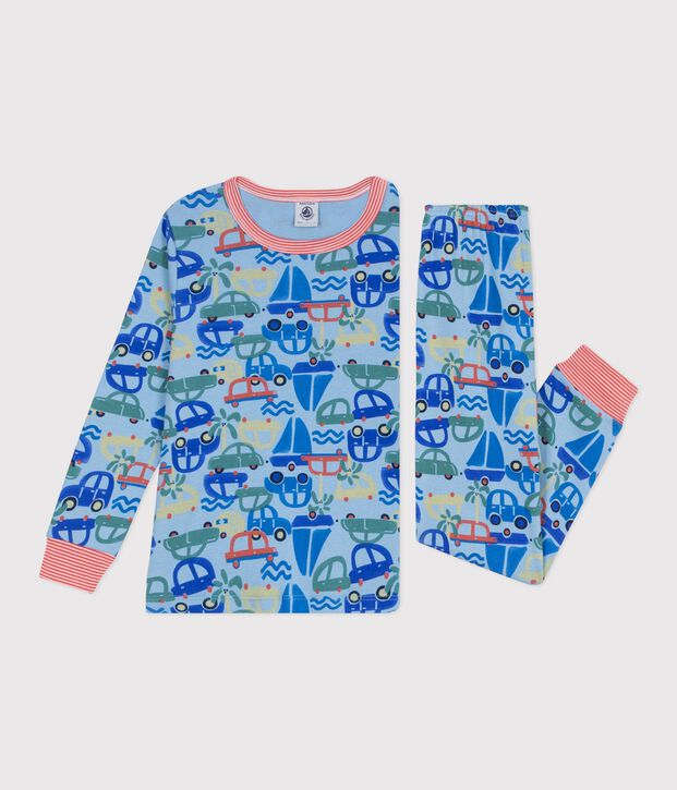 Katoenen kinderpyjama met autootjesprint blauw/multicouleur