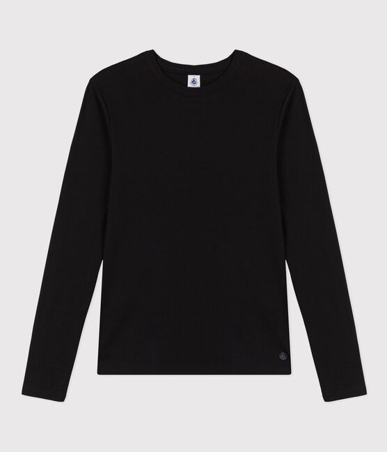 L'Iconique, T-shirt met lange mouw van effen ribstof voor dames zwart BLACK