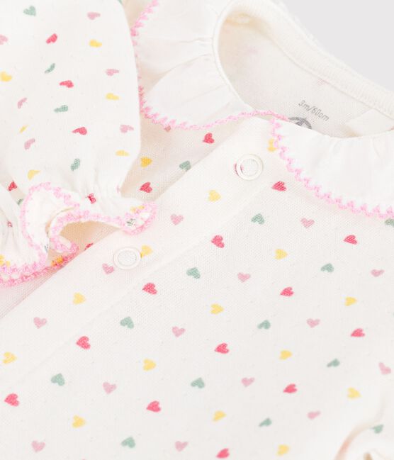 Babypyjama in tubic met fleurig kraagje wit MARSHMALLOW/wit MULTICO