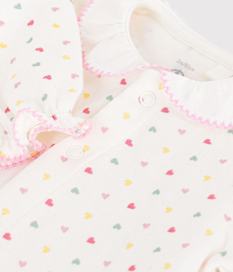 Pyjama b&eacute;b&eacute; en tubique &agrave; col fleuri blanc/multicouleur