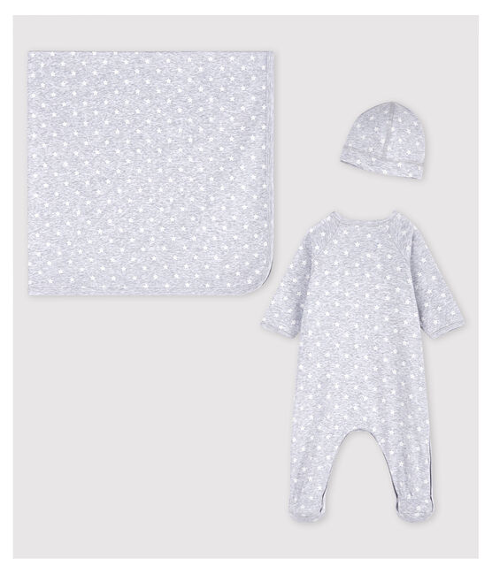 Coffret cadeau naissance gris chiné bébé en coton biologique variante 1