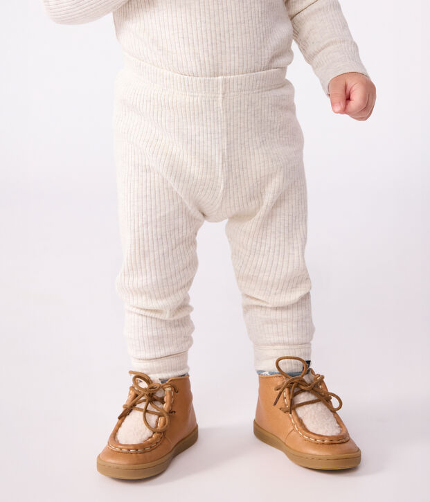 Legging b&eacute;b&eacute; en coton uni beige chin&eacute;