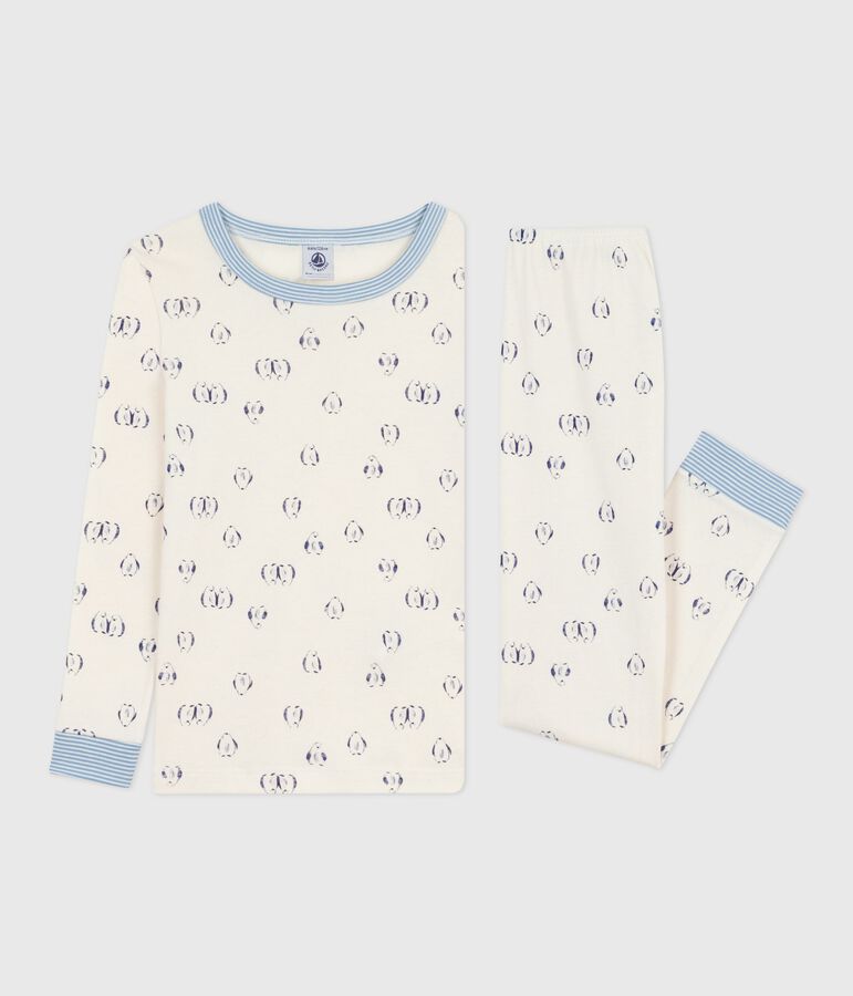 Pyjama enfant en coton tr&egrave;s ajust&eacute; imprim&eacute; bleu/bleu