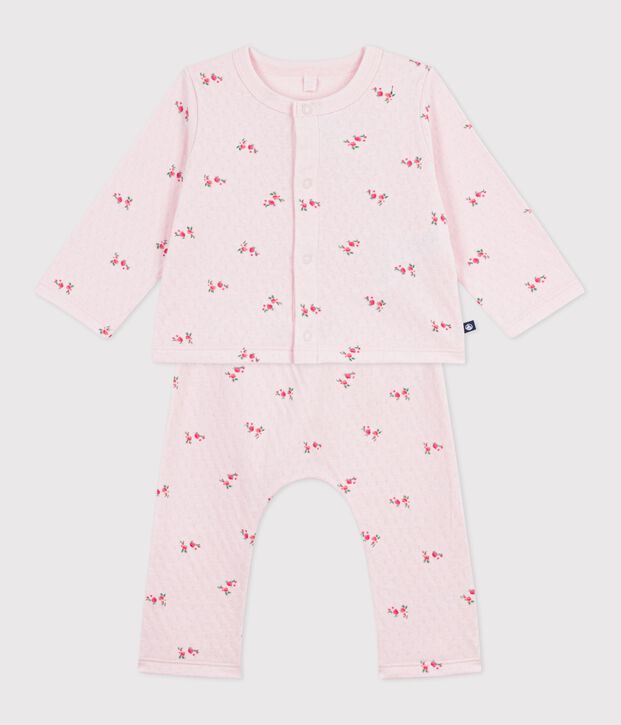 Tweedelig lang babysetje van katoen met bloemenprint roze/multicouleur