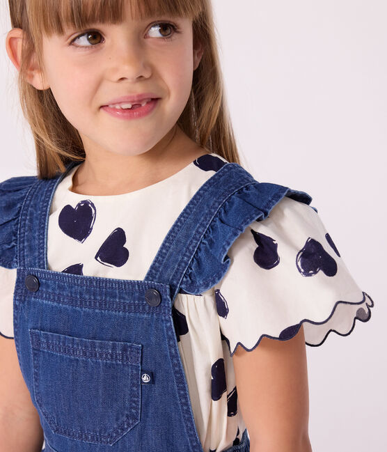 Robe enfant salopette en denim bleu DENIM MOYEN