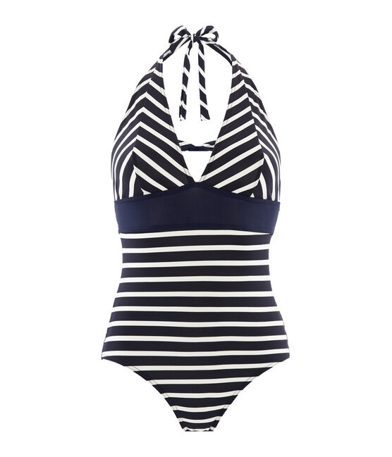 Maillot de bain 1 pièce femme bleu ABYSSE/blanc MARSHMALLOW