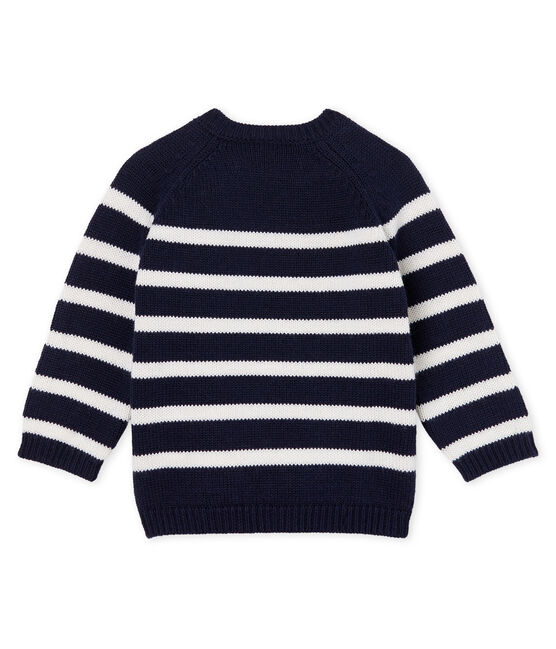 Pull laine et coton rayure bébé garçon bleu SMOKING/blanc MARSHMALLOW