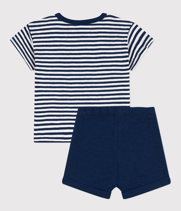 Babysetje van gevlamde jerseystof en katoen blauw/wit