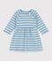 Gestreepte jurk in dik jersey met lange mouwen voor baby's AZUL/ MONTELIMAR