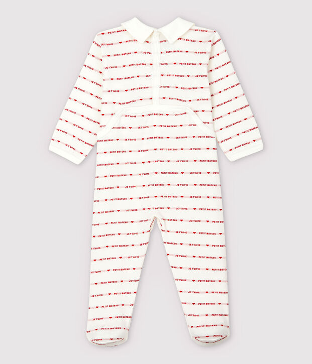 Petit Bateau Je T'aime jacquard babypyjama voor meisjes wit/rood