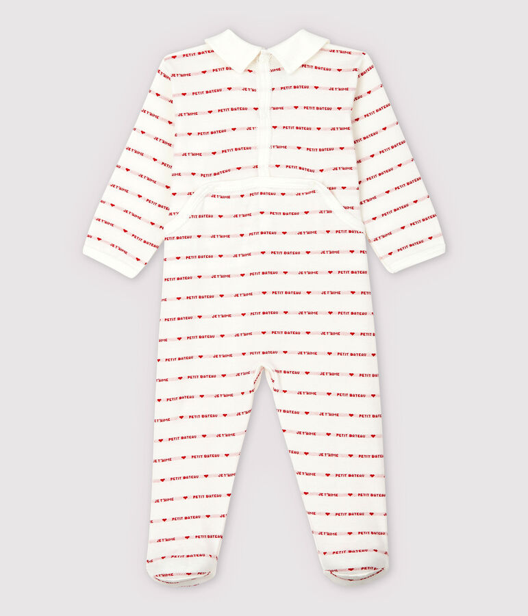 Petit Bateau Je T'aime jacquard babypyjama voor meisjes wit/rood
