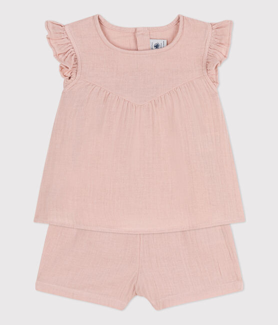 Ensemble bébé en gaze de coton unie rose SALINE