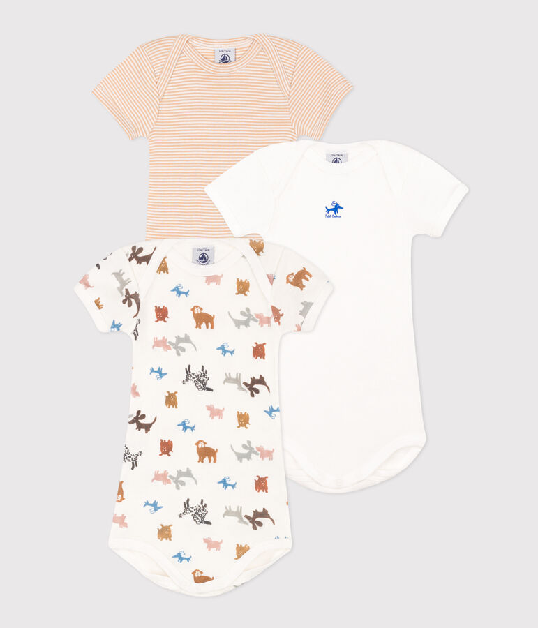 Lot de 3 bodies manches courtes chiens b&eacute;b&eacute; en coton multicouleur