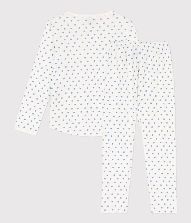 Katoenen meisjespyjama met stippen wit/blauw