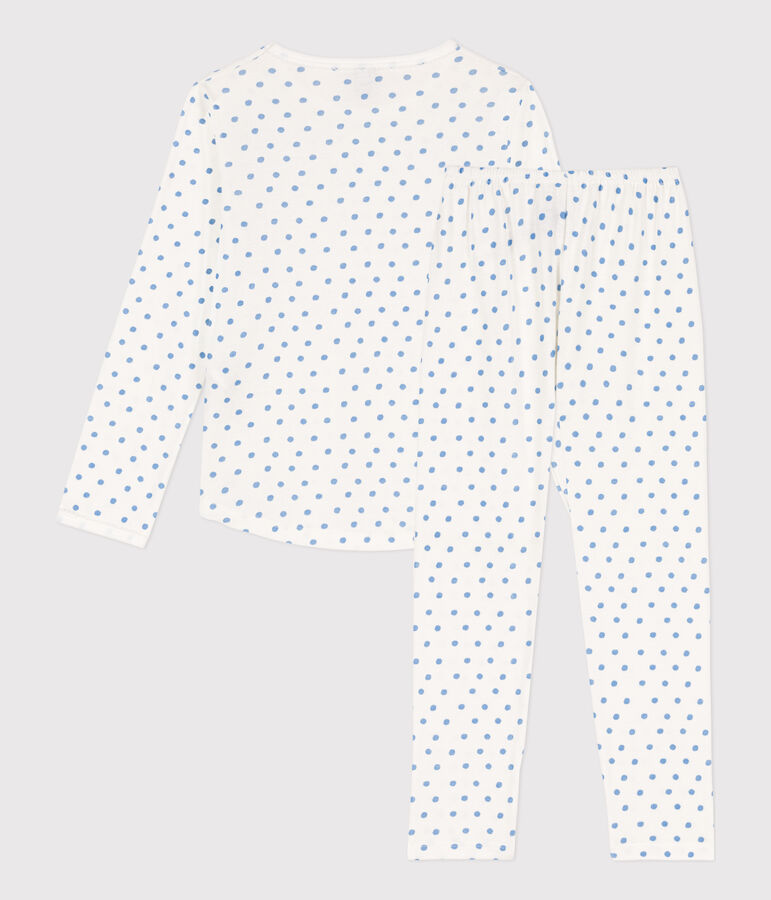 Pyjama &agrave; pois en coton petite fille blanc/bleu