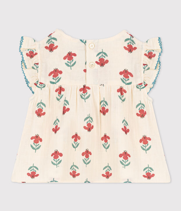 Blouse manches courtes b&eacute;b&eacute; en gaze de coton imprim&eacute; &eacute;cru/multicouleur