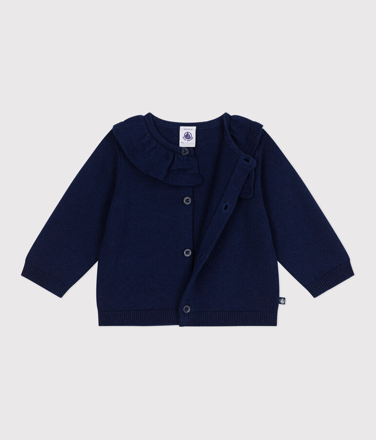 Cardigan b&eacute;b&eacute; en tricot laine et coton uni &agrave; col bleu
