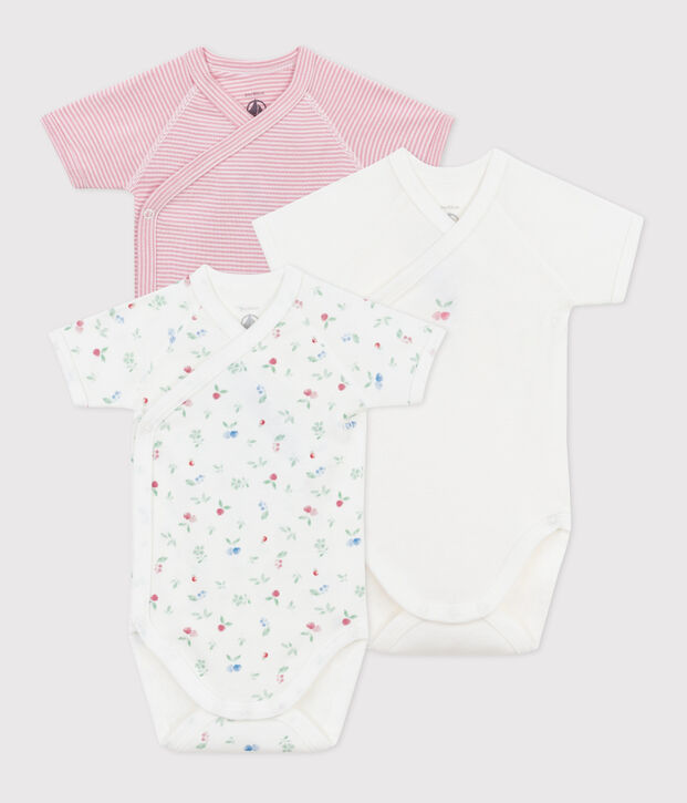 Set van 3 katoenen rompertjes met print en korte mouwen voor baby's multicouleur
