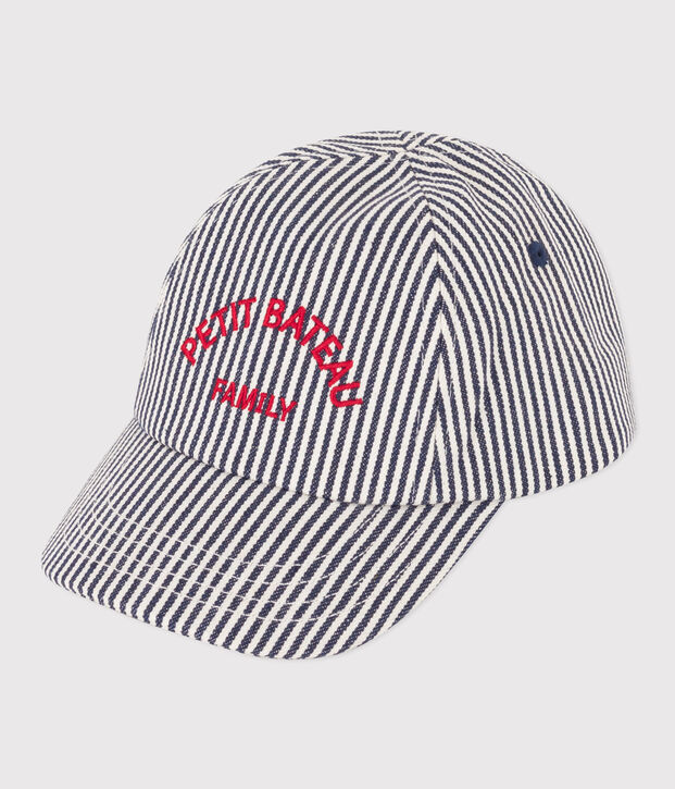Casquette Petit Bateau Family en toile b&eacute;b&eacute; bleu/blanc