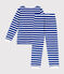 Gestreepte fluwelen kinderpyjama blauw CALVIN/ MARSHMALLOW